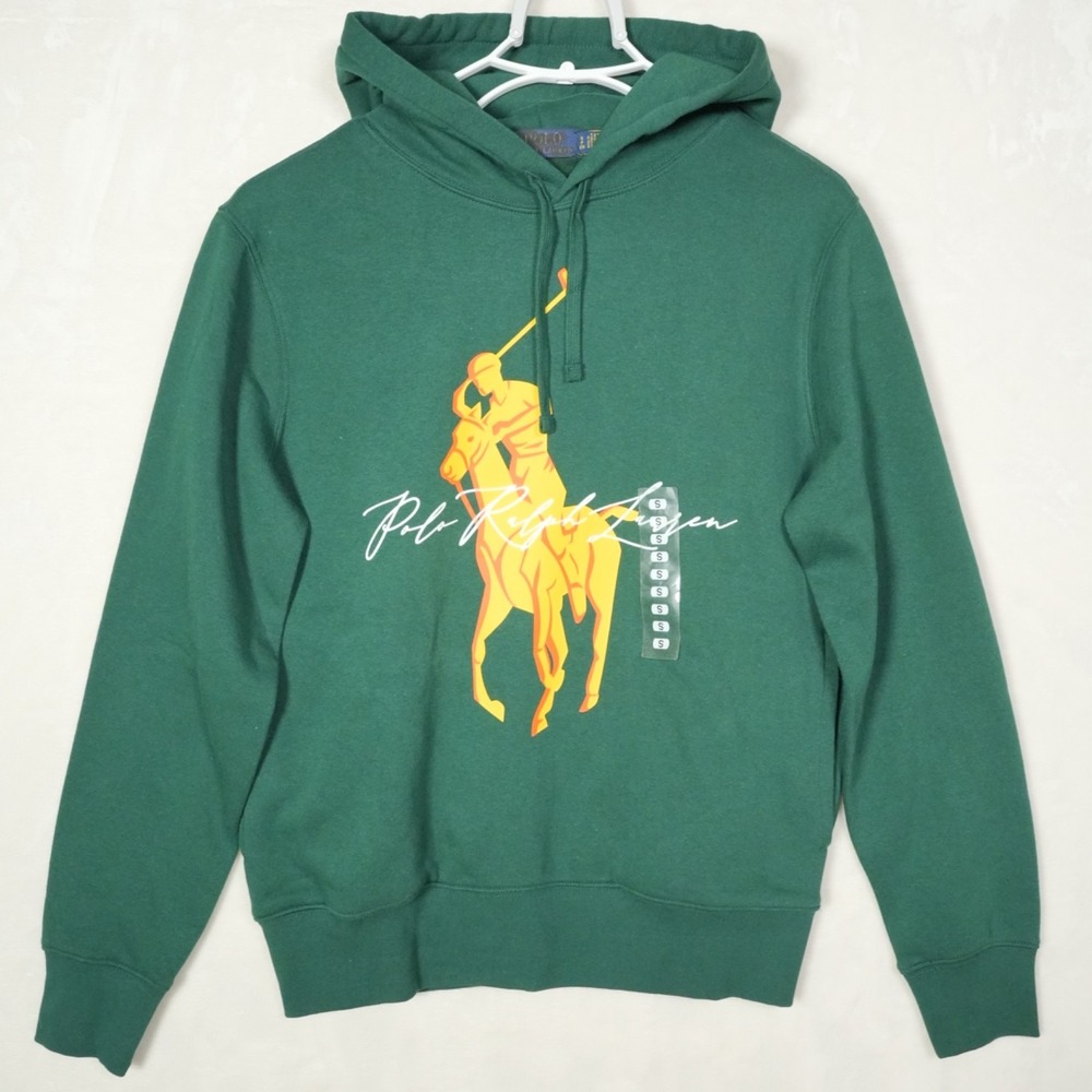 Polo Ralph Lauren Men's Small Big Pony Pullover Hoodie‎ Green Yellow $148 NWOT